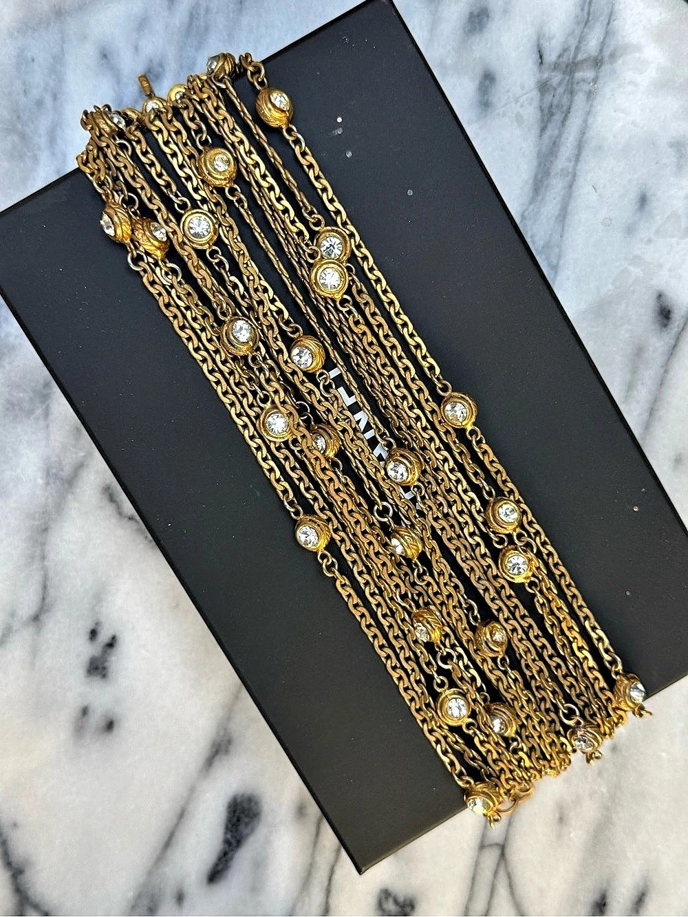 Vintage Chanel Gold Crystal Layered Statement Choker Necklace
